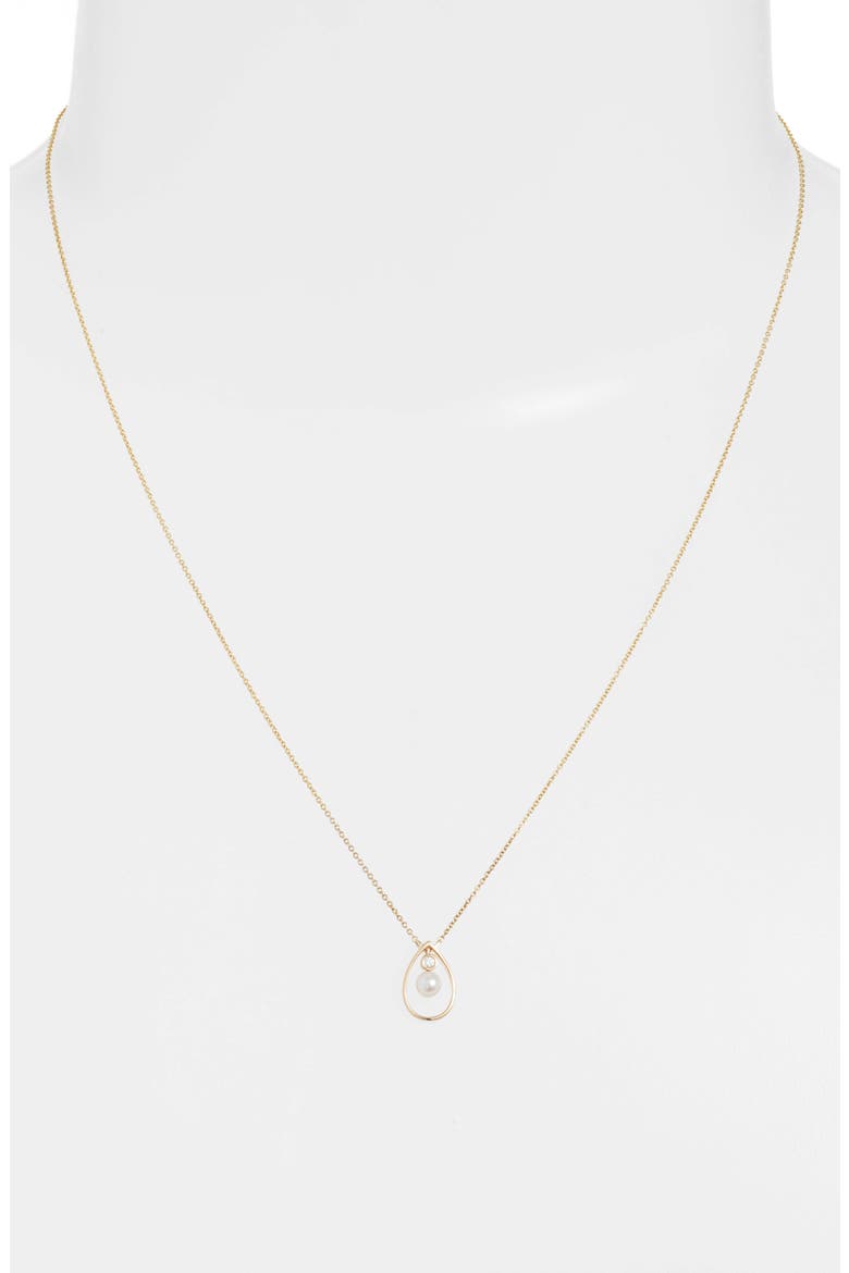 Pearl Ivy Open Teardrop Pendant Necklace, Alternate, color, YELLOW GOLD/ PEARL/ DIAMOND