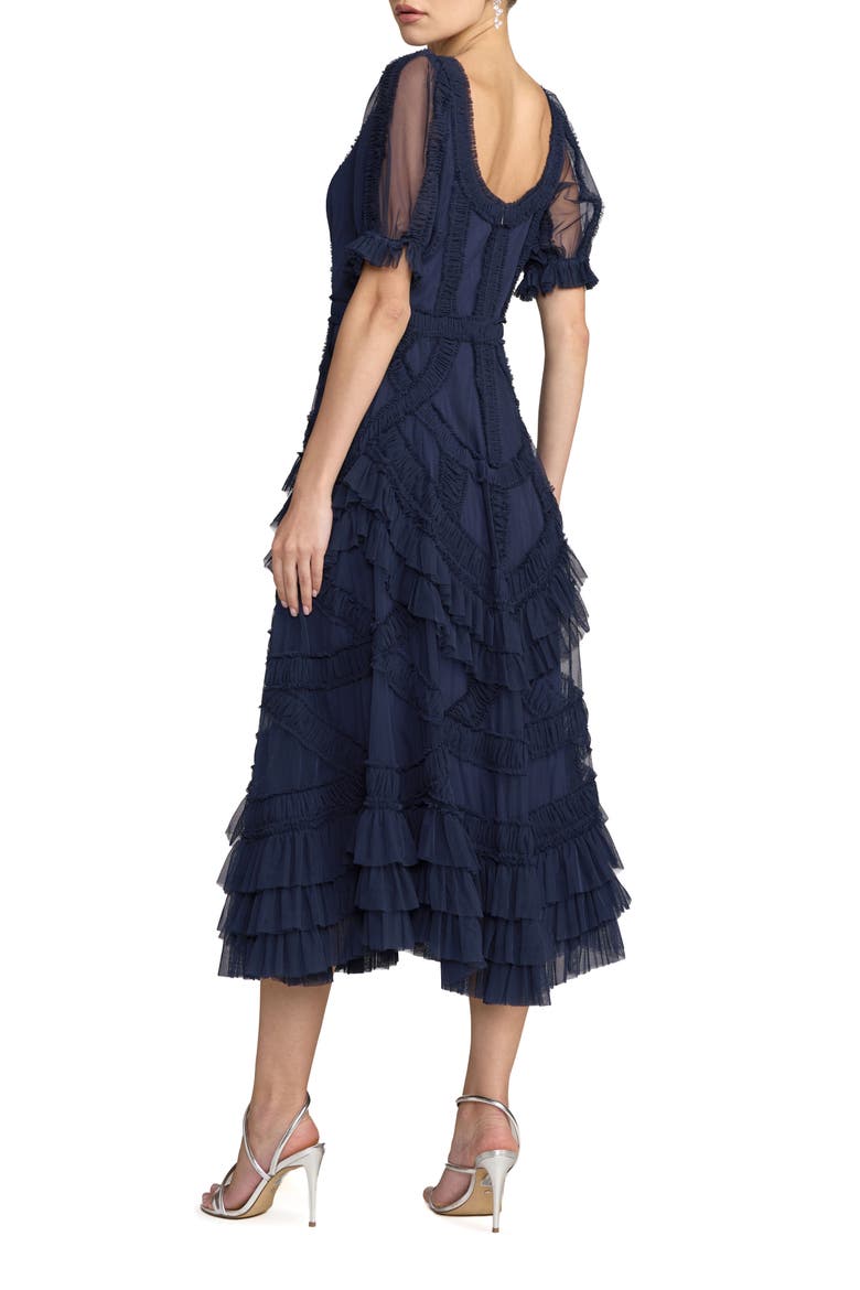 Short Sleeve Mesh Micro Ruffle Midi Dress, Alternate, color, Indigo