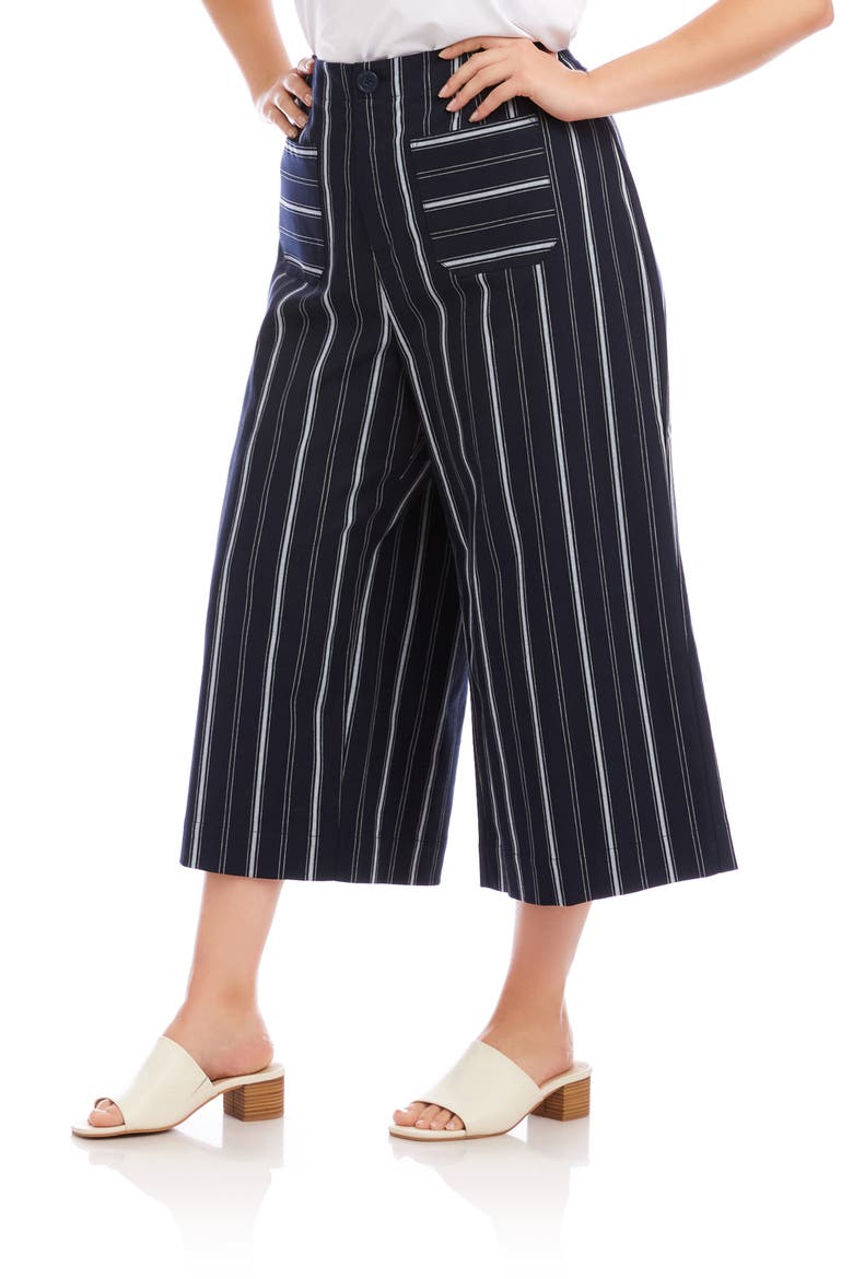Stripe Wide Leg Crop Pants, Alternate, color, NAVY