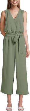 Lands' End Sleeveless Creaseless Wrap Jumpsuit with Smocked Waist