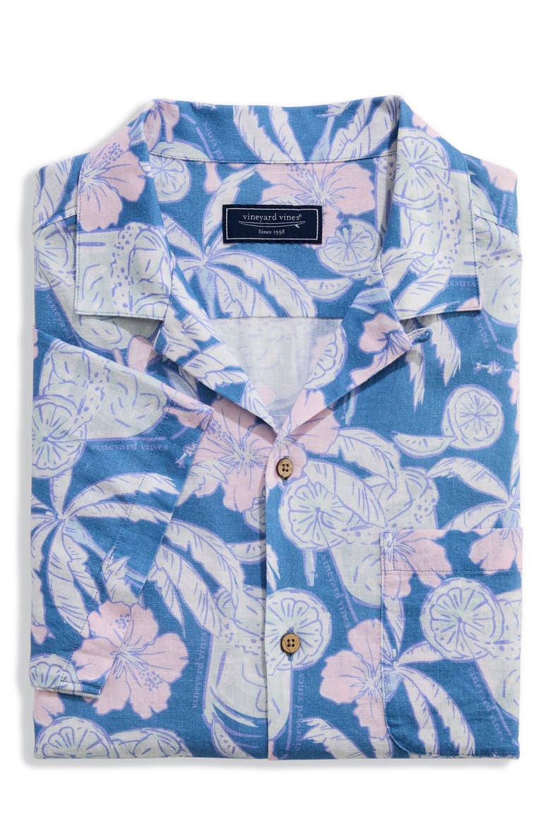 Palm-Arita Linen Blend Camp Shirt, Alternate, color, COASTLINE