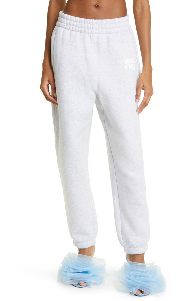 Alexander Wang Puff Logo Structured Terry Sweatpants, Main, color, Light Heather Grey