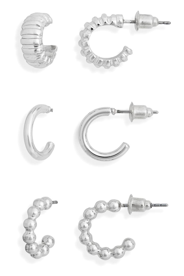 3-Pack Huggie Hoop Earrings, Main, color, SILVER
