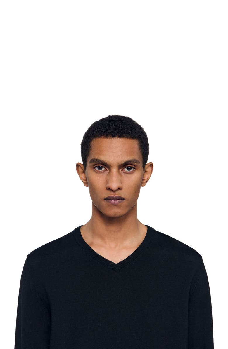 SANDRO V-neck wool sweater, Alternate, color, Black