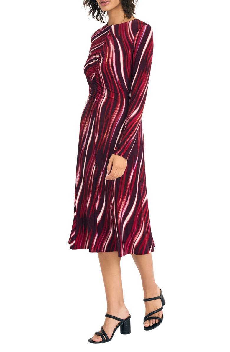 Maggy London Long Sleeve Mesh Midi Dress, Alternate, color, Black/ Winery