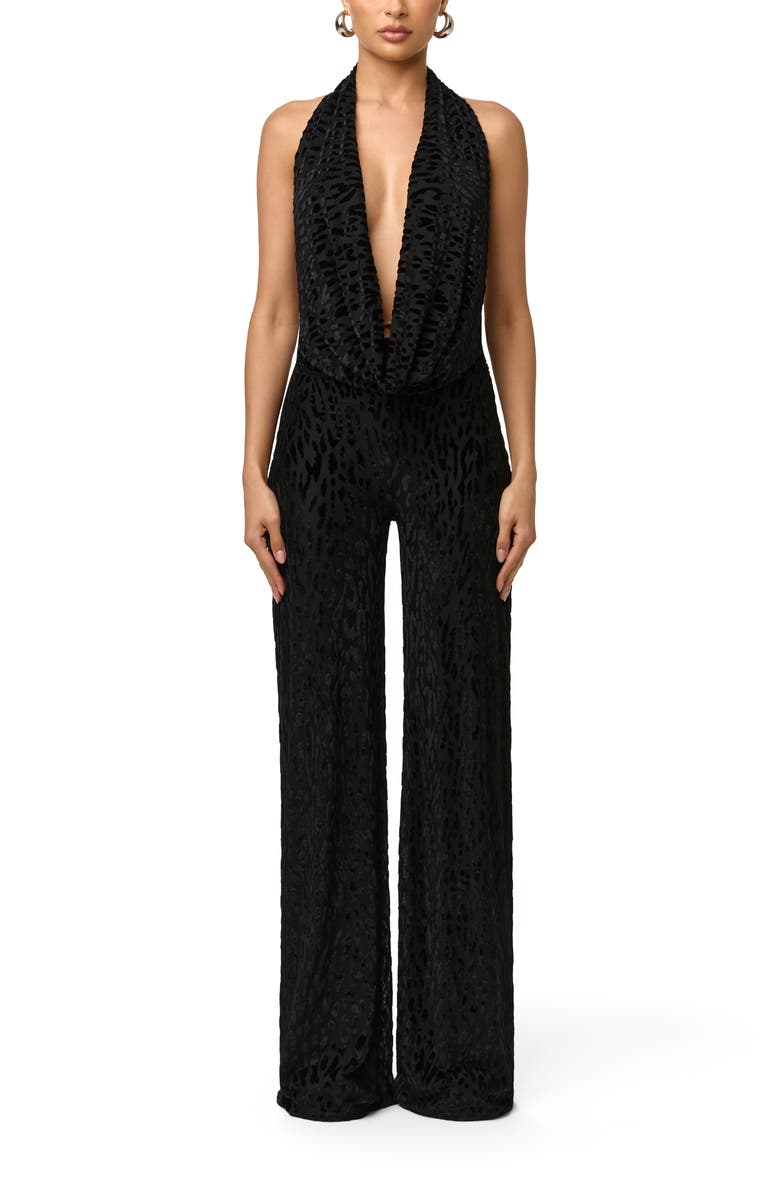 Naked Wardrobe Burnout Halter Jumpsuit, Main, color, Black