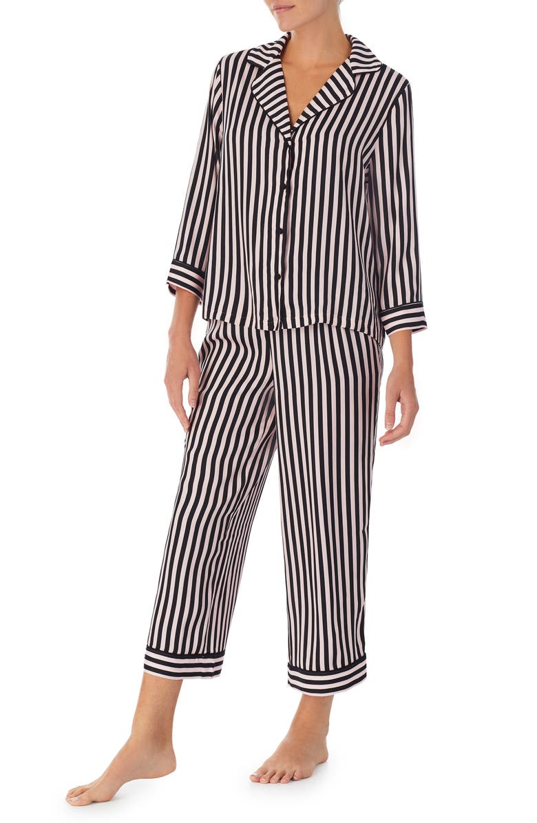 Kate Spade New York print three-quarter sleeve crop pajamas, Alternate, color, 