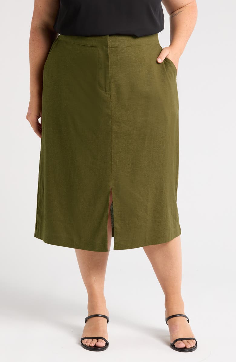 Universal Standard Wooster Linen Blend Pencil Skirt, Main, color, Fern