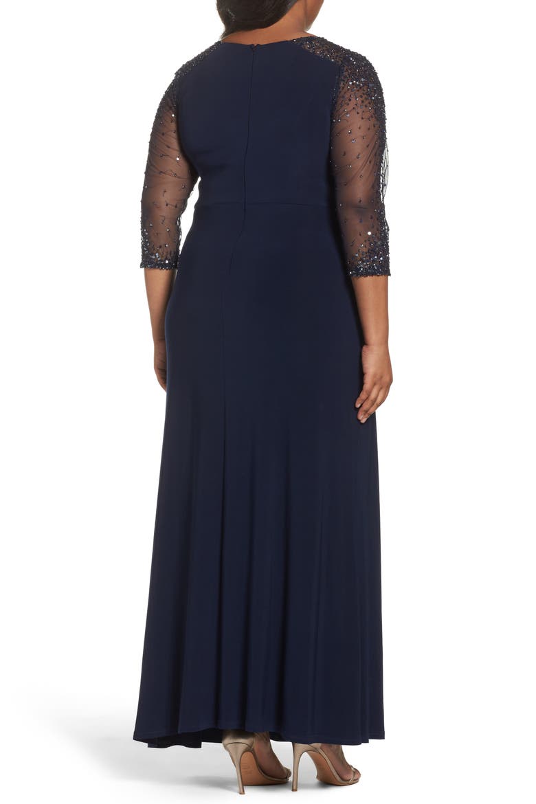 Embellished Jersey Gown, Alternate, color, MIDNIGHT