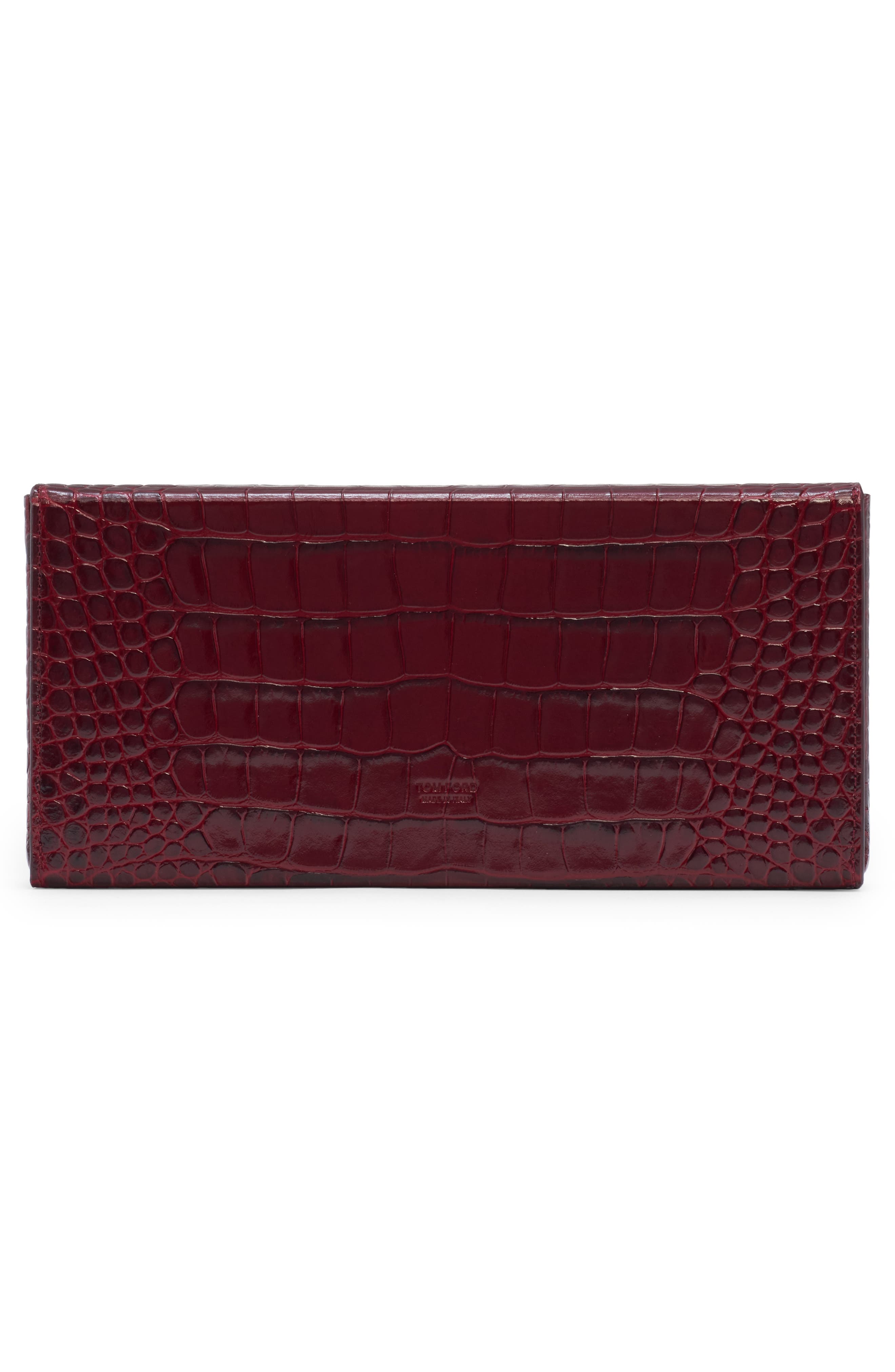 TOM FORD Croc Embossed Patenet Leather East/West Box Clutch, Alternate, color, 1R008 Ruby Red