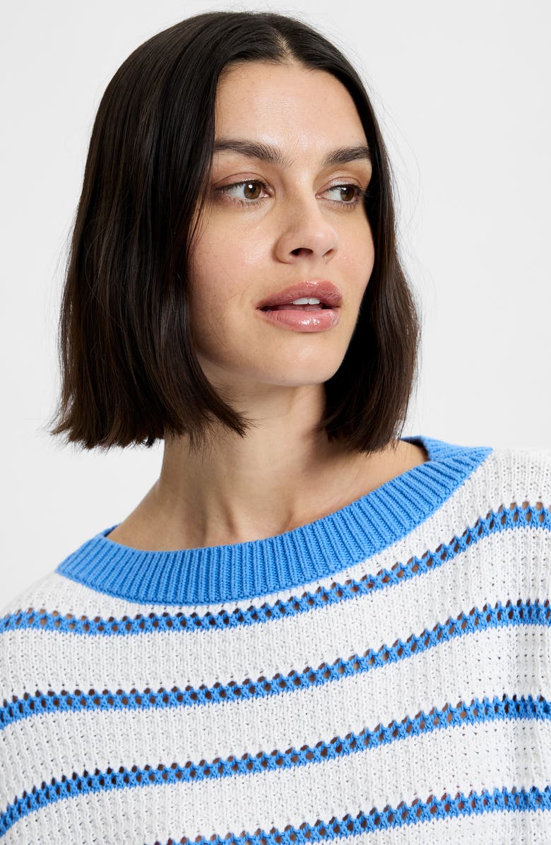 French Connection Stripe Open Stitch Cotton Sweater, Alternate, color, 10-Summer White-Blue Hy