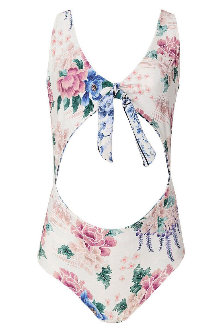 Kids' Iliana Ivy Cutout Reversible One-Piece Swimsuit, Alternate, color, BLUE MULTI