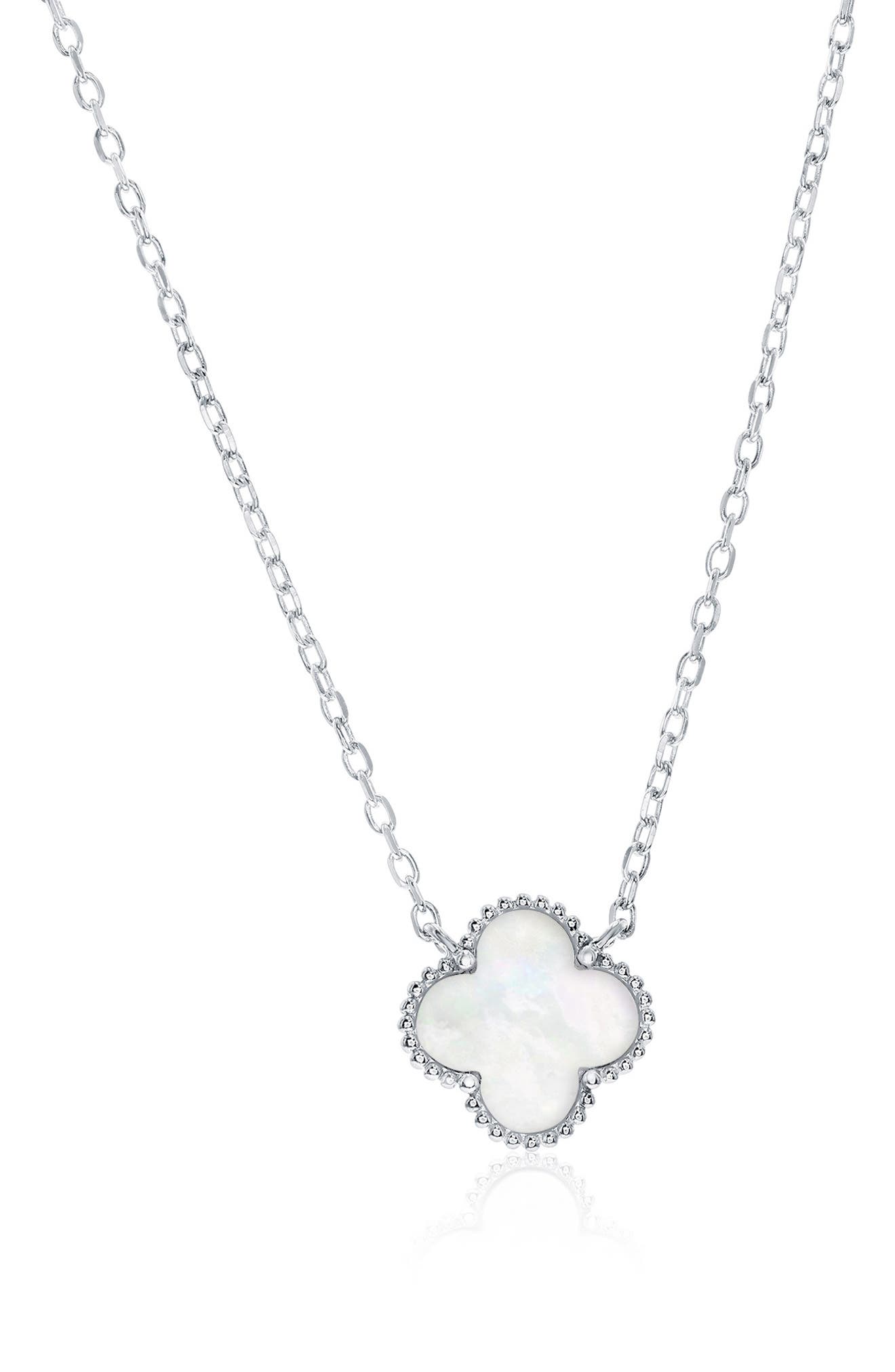 SIMONA Mother-of-Pearl Clover Milgrain Halo Pendant Necklace