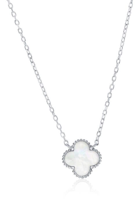 Mother-of-Pearl Clover Milgrain Halo Pendant Necklace
