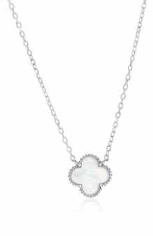 SIMONA Mother-of-Pearl Clover Milgrain Halo Pendant Necklace