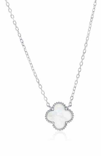 Mother-of-Pearl Clover Milgrain Halo Pendant Necklace