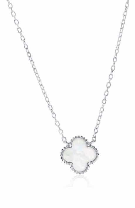 SIMONA Mother-of-Pearl Clover Milgrain Halo Pendant Necklace