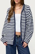 EDIKTED Safari Stripe Knit Zip Front Hoodie