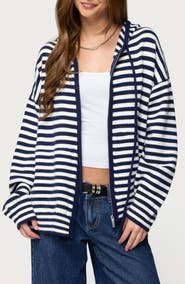 EDIKTED Safari Stripe Knit Zip Front Hoodie