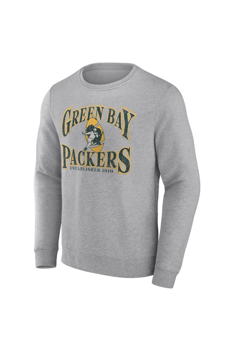 Men's Fanatics Branded Heathered Charcoal Green Bay Packers Playability Pullover Sweatshirt, Alternate, color, Heather Gray