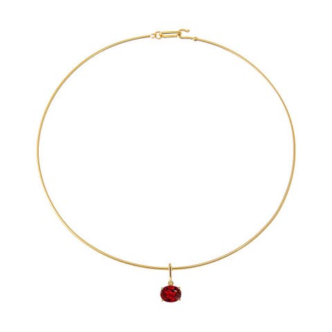 Colored CZ Oval Charm Solid Thin Wire Choker Necklace