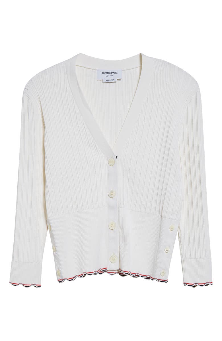 Thom Browne Pointelle & Rib Silk & Cotton Cardigan, Alternate, color, White