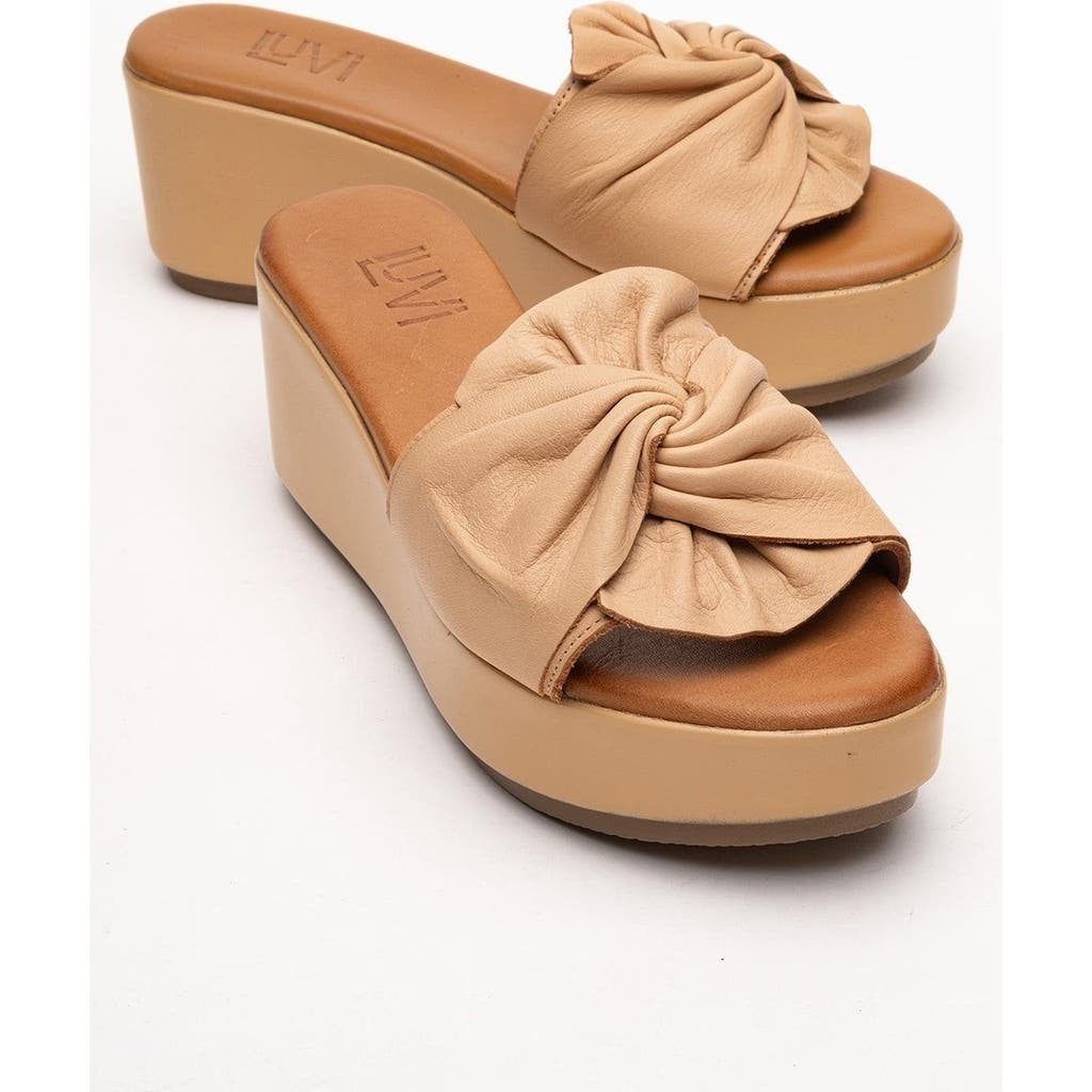 Forever & Always Shoes Syndra Bow Wedge Leather Sandal In Brown
