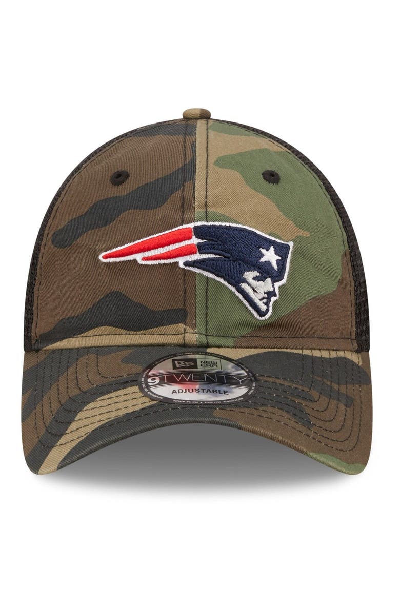 New Era Men's New Era Camo/Black New England Patriots Basic 9TWENTY Trucker Snapback Hat, Alternate, color,