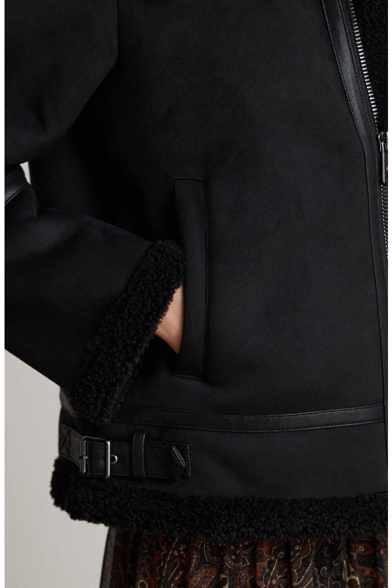 Faux Fur Trim Zip Front Jacket, Alternate, color, BLACK