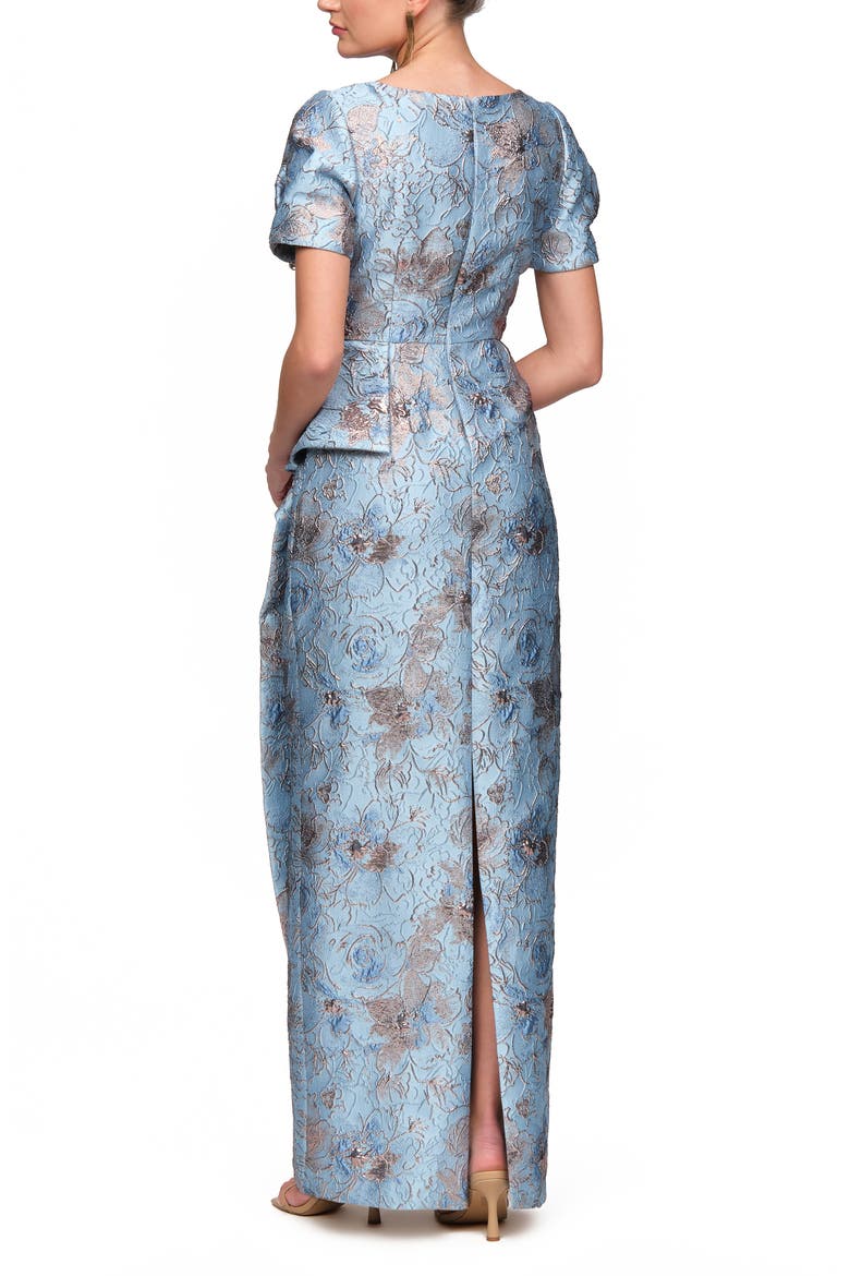 Daria Floral Puff Sleeve Column Gown, Alternate, color, BLUE GOLD