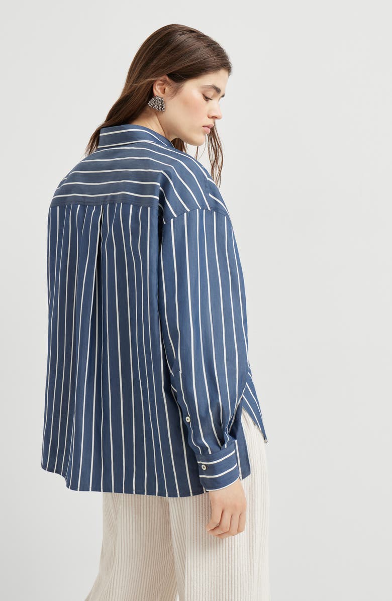 Brunello Cucinelli Striped poplin shirt, Alternate, color, Blue