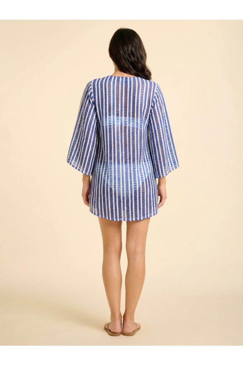 Sorrento Bell Sleeve Crochet Cover-up, Alternate, color, Azule Blue & White Stripes