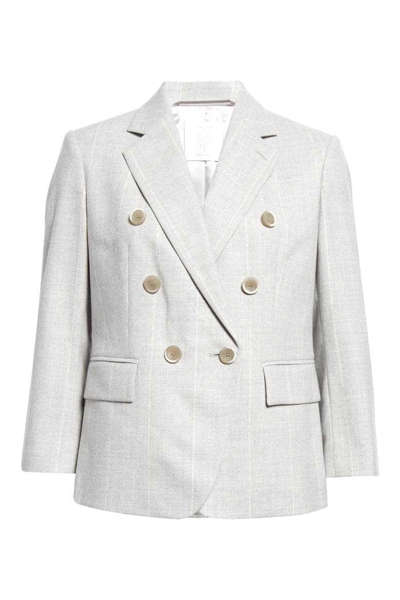 Pinstripe Double Breasted Wool Blazer, Alternate, color, GRIGIO CHIARO MELANGE