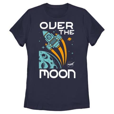 Junior's NASA Over the Moon Cartoon Spaceship  Graphic T-Shirt