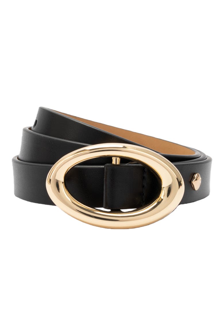 oval molten buckle leather belt, Main, color, BLACK