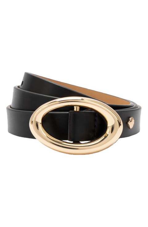 oval molten buckle leather belt