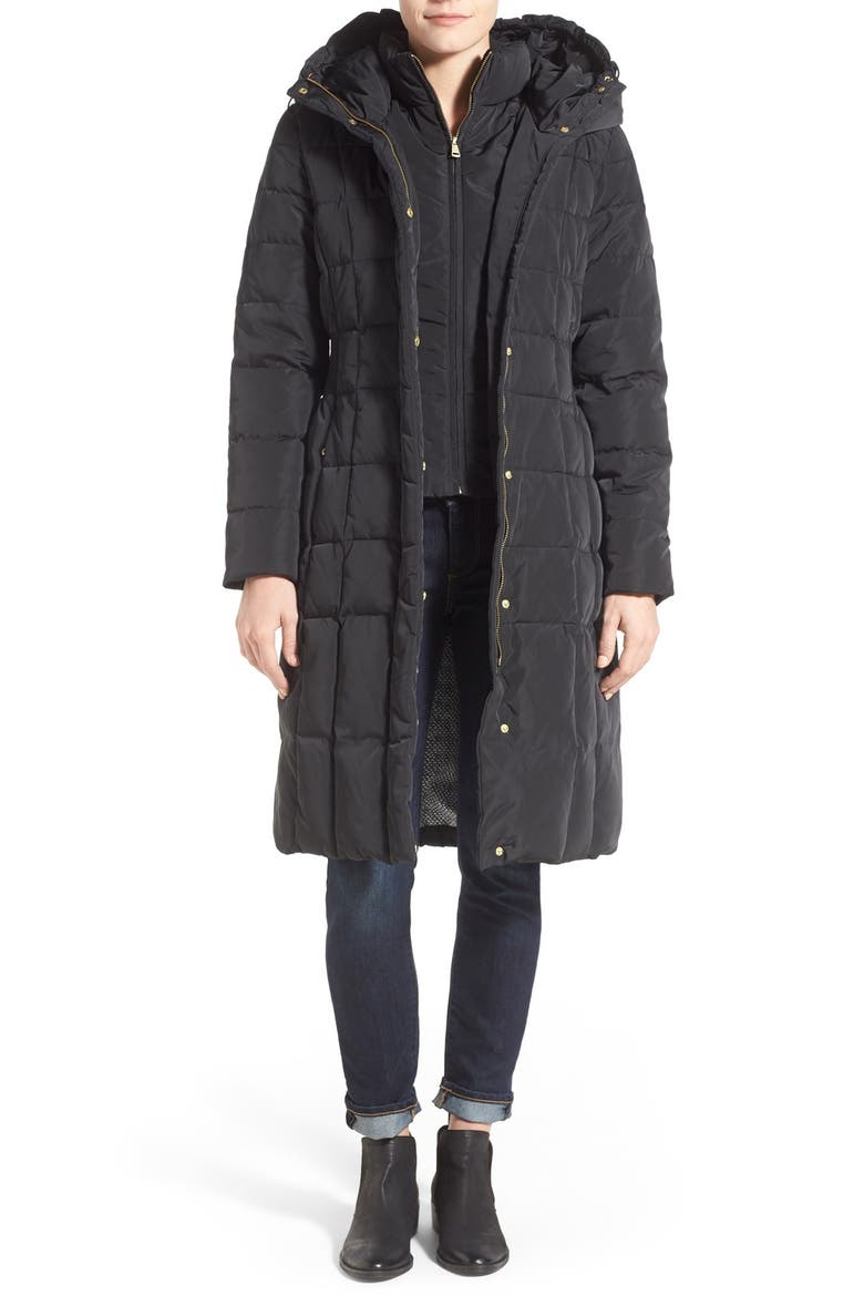Bib Insert Down & Feather Fill Coat, Main, color, BLACK