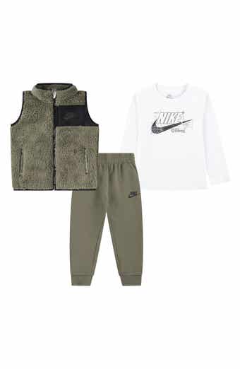 Nike Kids' Future Utility Faux Shearling Vest, Logo T-Shirt & Fleece Joggers Set