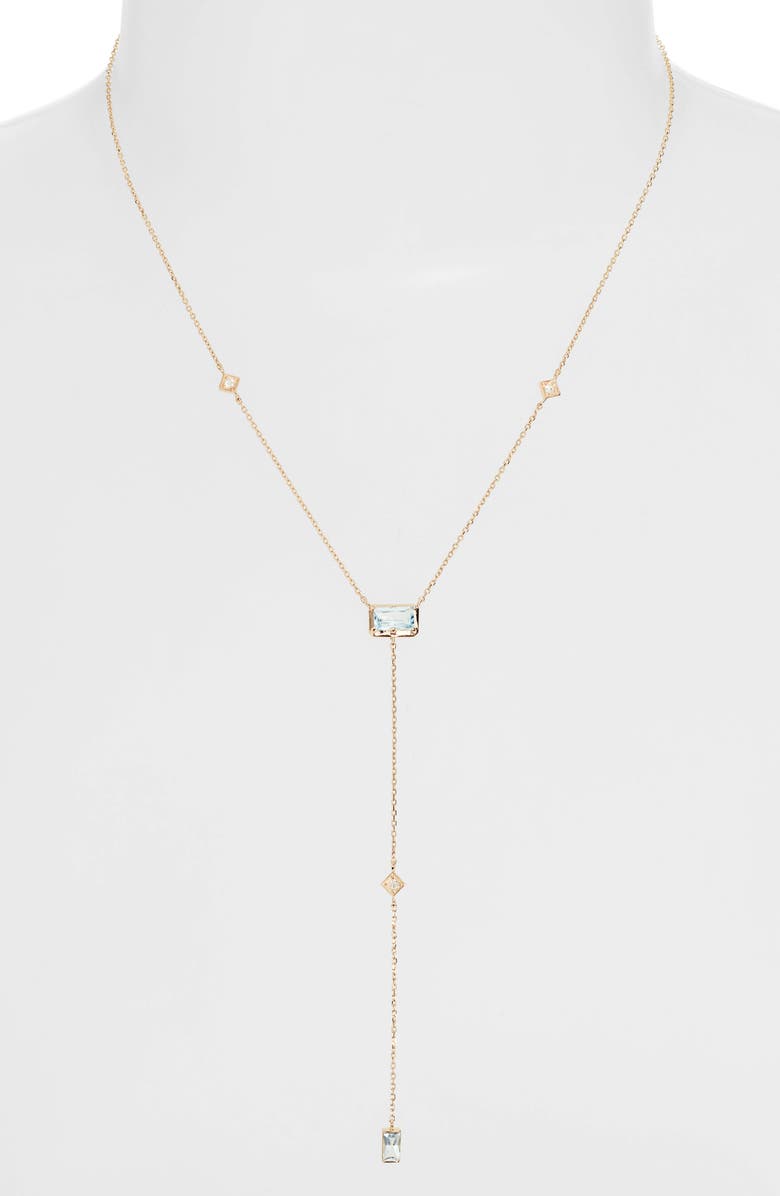 Anzie Dewdrop Blue Topaz Y-Necklace, Alternate, color, Yellow Gold/ Blue