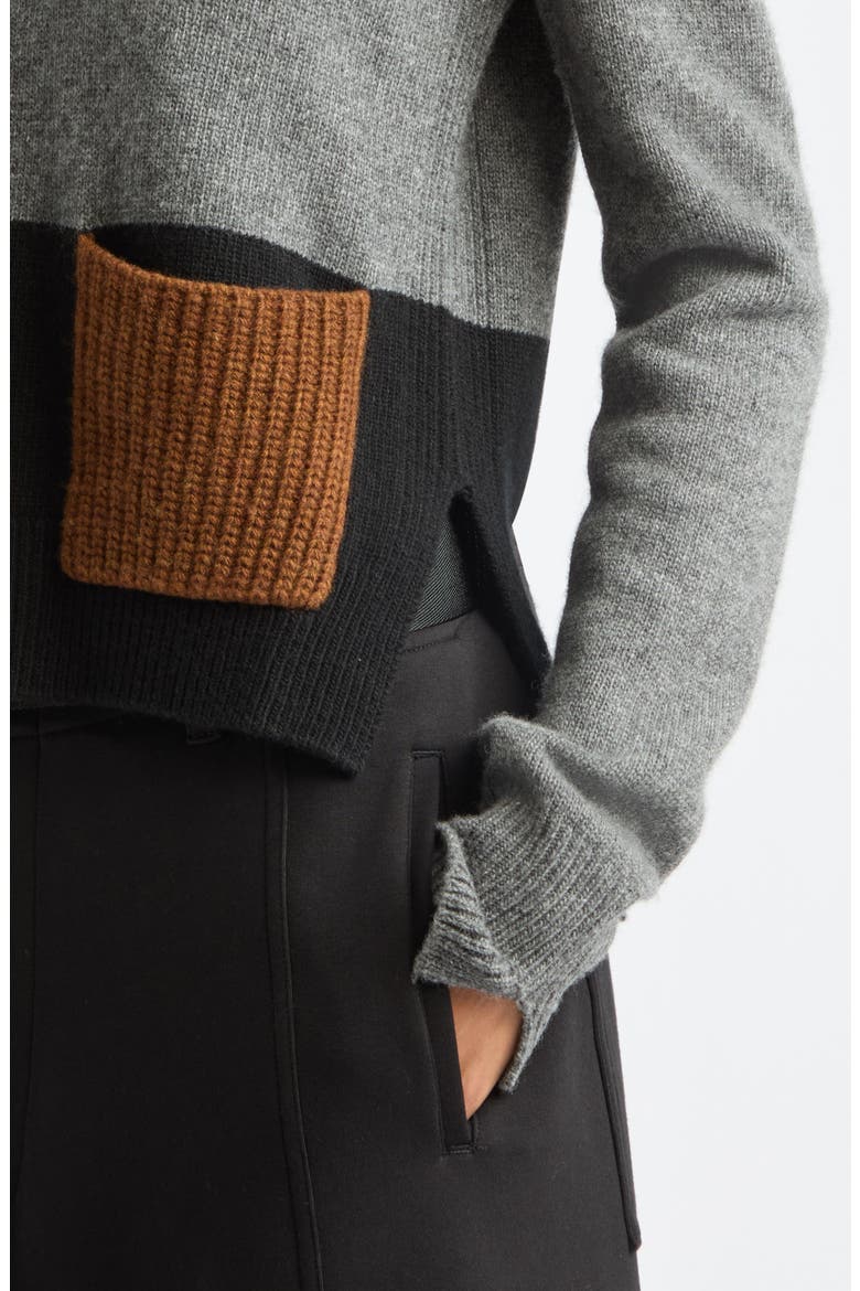 Colorblock Turtleneck Wool & Cashmere Sweater, Alternate, color, GREY BLACK RUM