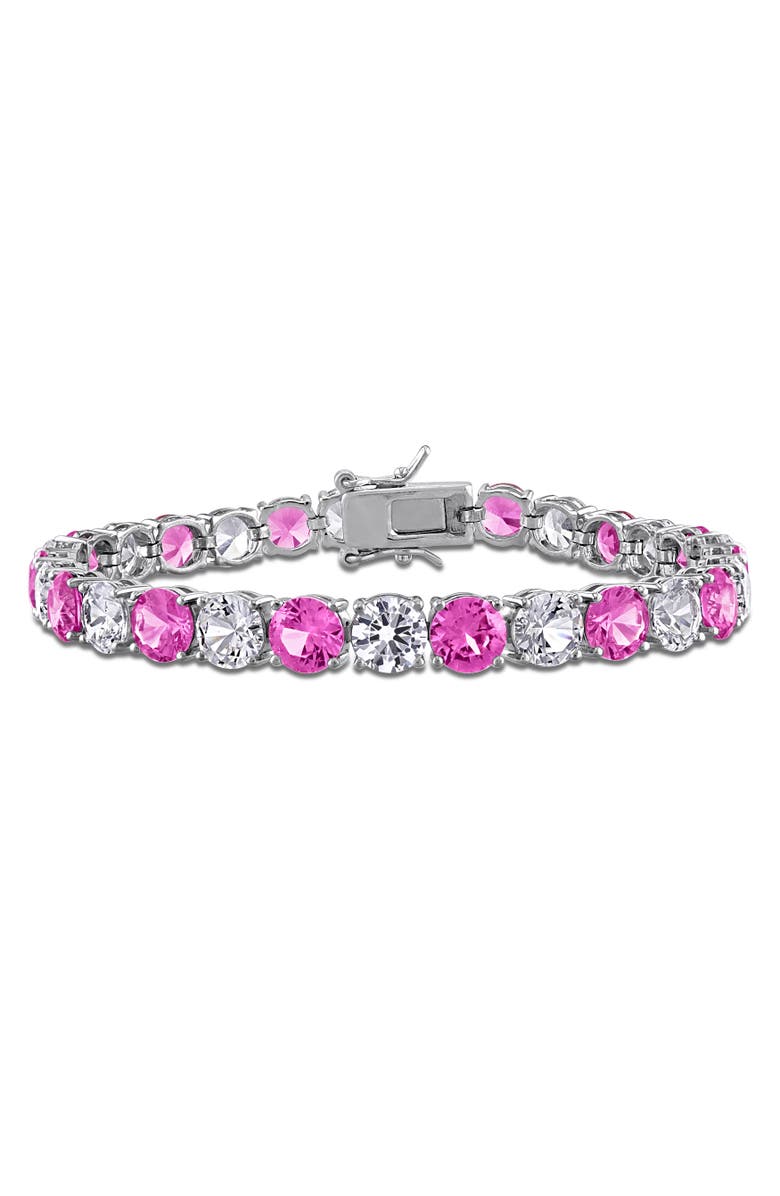 Julianna B. Lab-Created Pink & White Sapphire Tennis Bracelet, Main, color, Sterling Silver