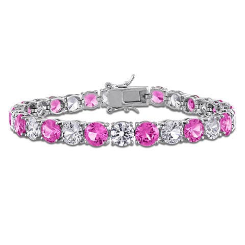 Lab-Created Pink & White Sapphire Tennis Bracelet