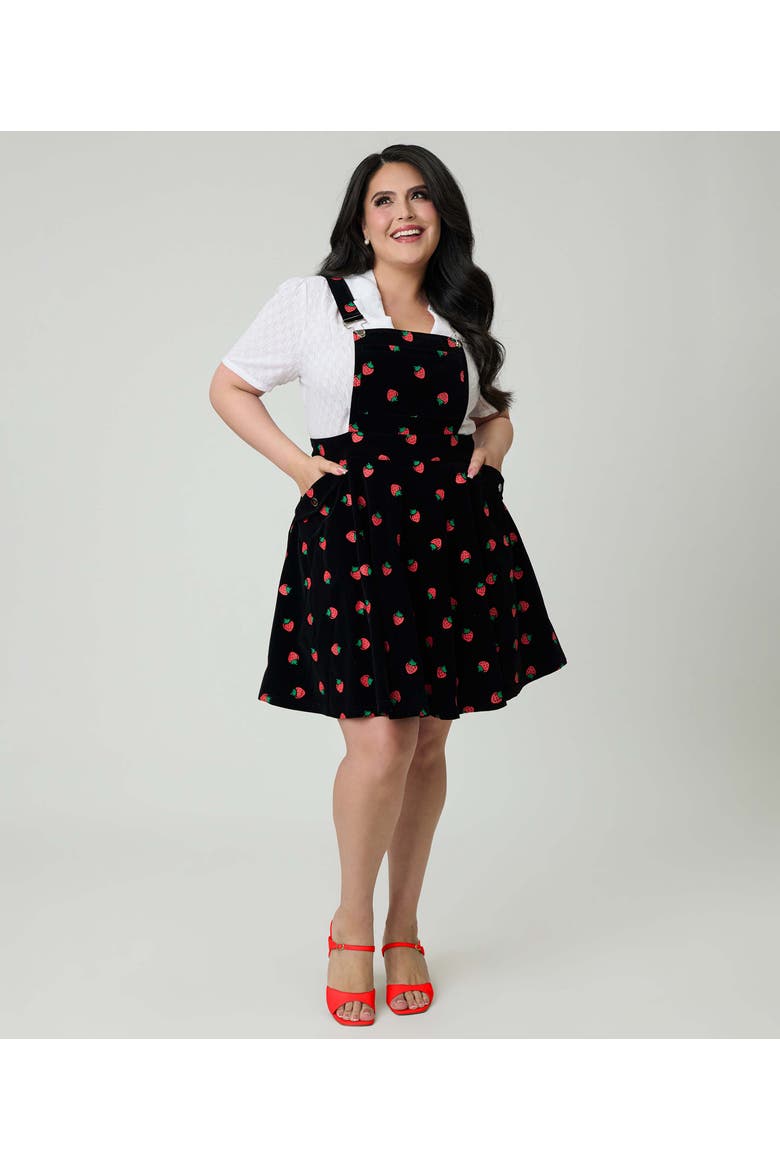 Plus Size Brionne Pinafore Skirt, Main, color, Black W/ Strawberries