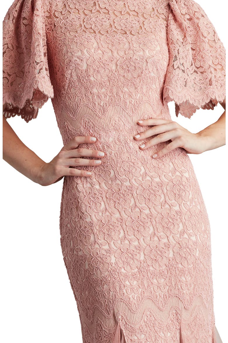Flutter Sleeve Corded Lace Trumpet Gown, Alternate, color, ANTIQUE PINK