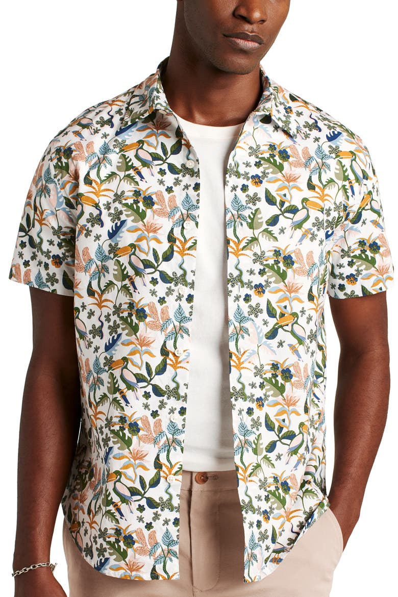Riviera Botanical Short Sleeve Button-Up Shirt, Main, color, TOUCAN PARADISE