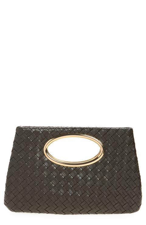 Woven Faux Leather Frame Clutch
