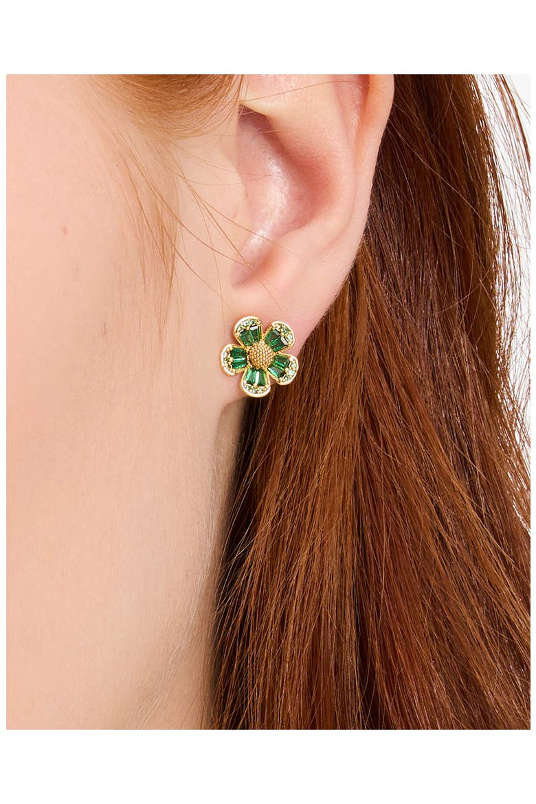 fleurette cubic zirconia stud earrings, Alternate, color, GREEN