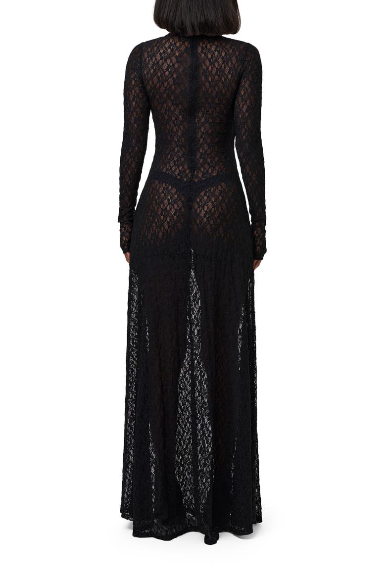 Floral Long Sleeve Stretch Lace Turtleneck Maxi Dress, Alternate, color, BLACK