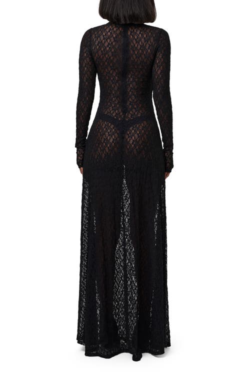 Naked Wardrobe Floral Long Sleeve Stretch Lace Turtleneck Maxi Dress In Blue