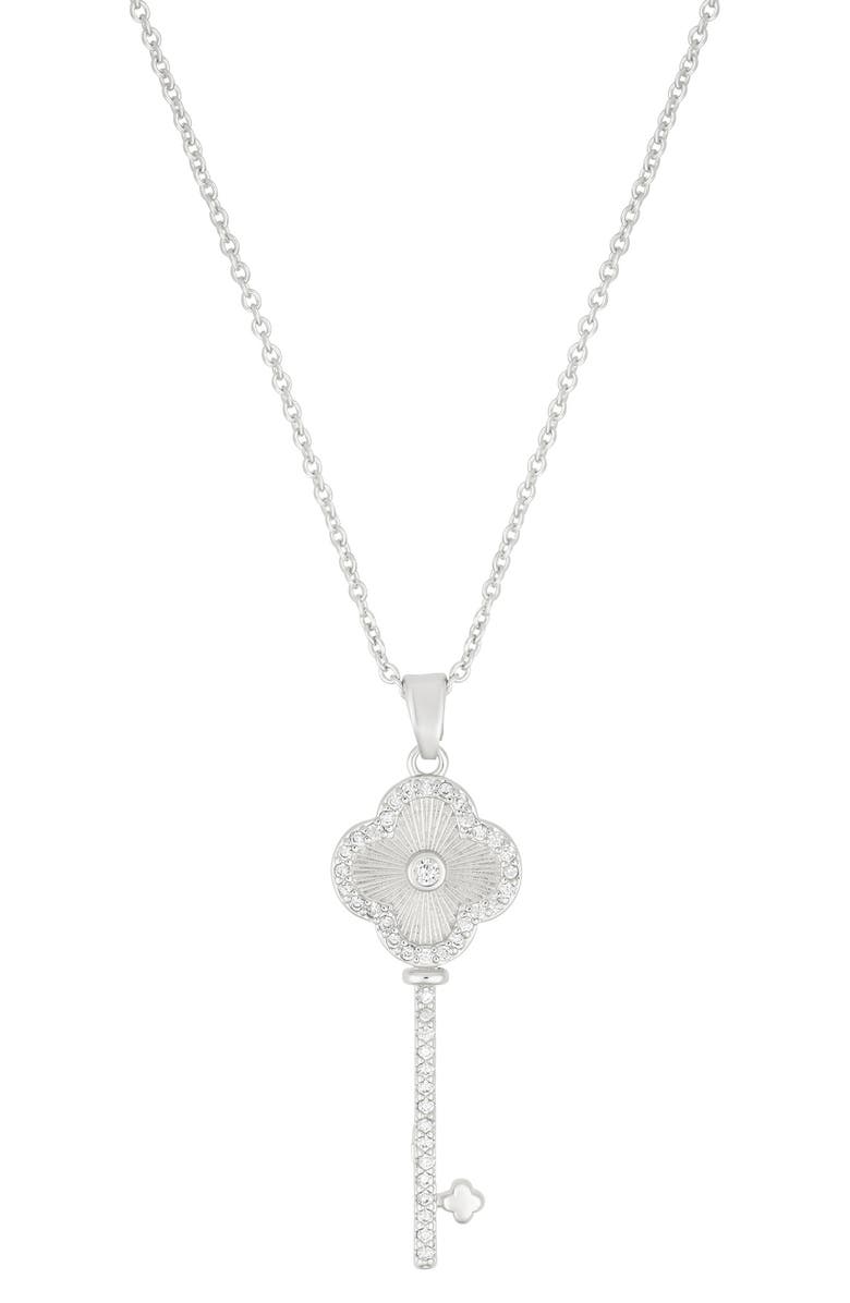 Adornia Pavé Clover Key Pendant Necklace, Main, color, Silver